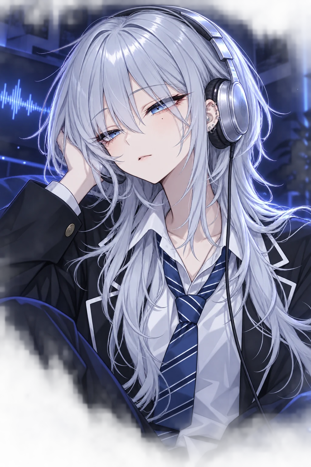 AiriX listening to music in silver headphones