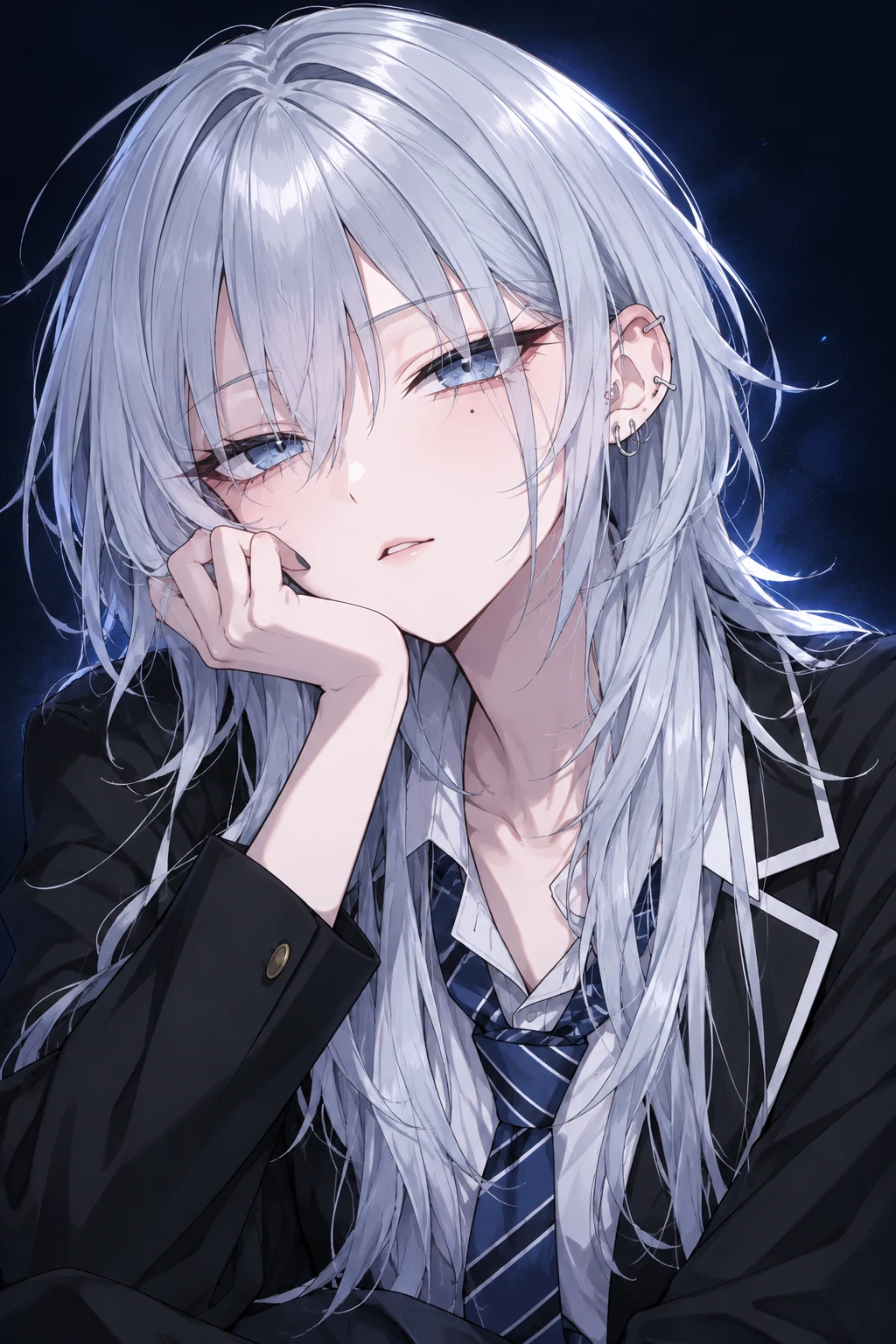 Sleepy AiriX with messy silver hair