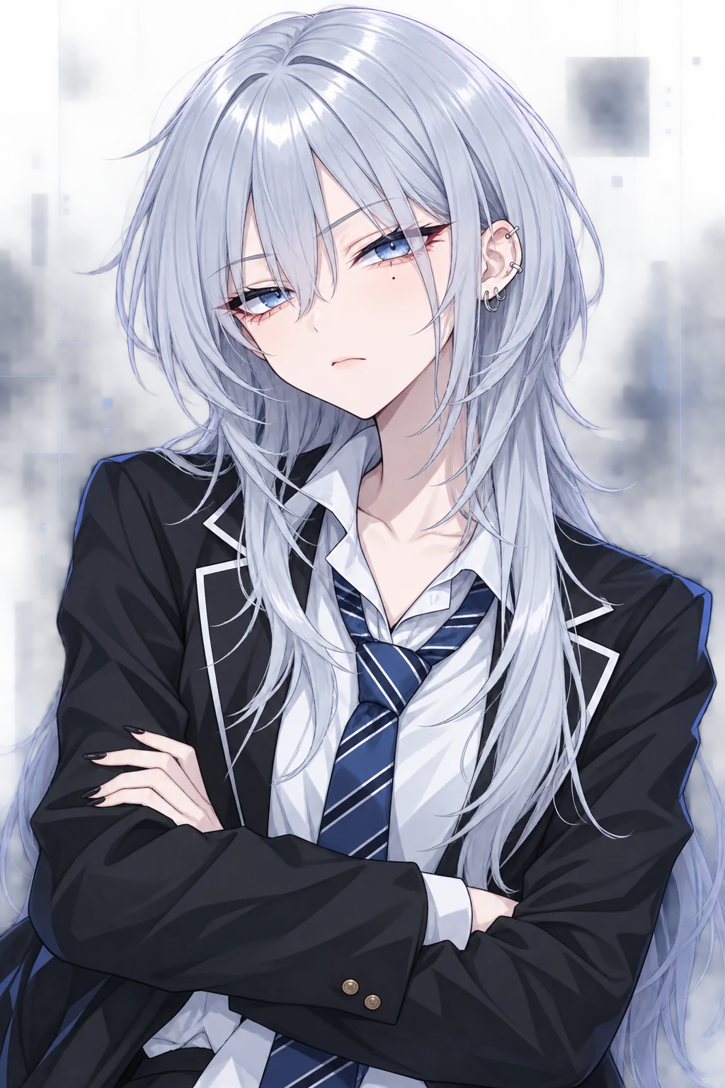 AiriX with crossed arms and an irritated expression